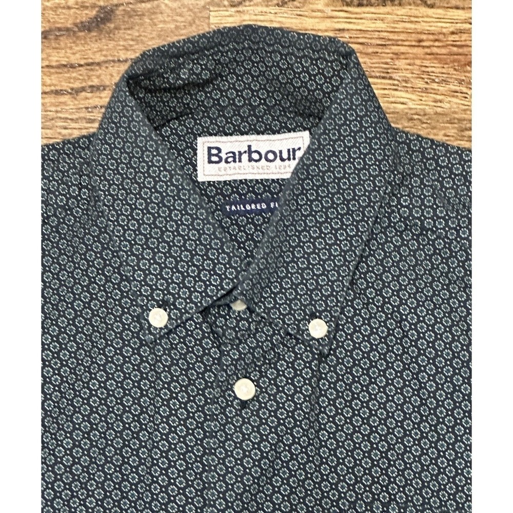 Barbour Tailored Fit Geometric Floral Long Sleeve Button Down Shirt Blue Sz S